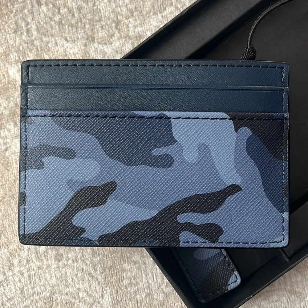 Brand New Michael Kors Admiral Blue Camo Card Holder Case & Key Fob Ring Set